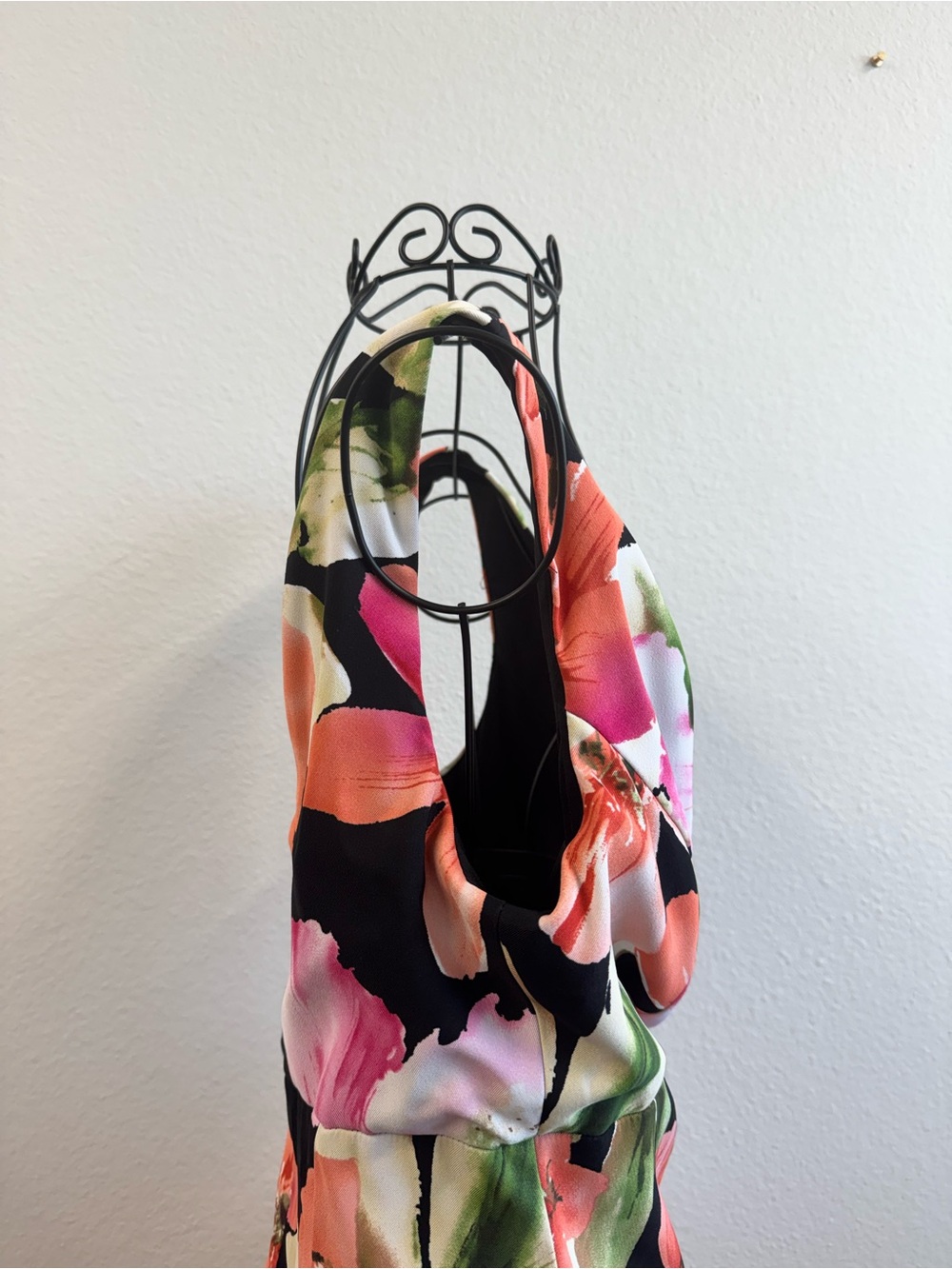connected apparel Black Floral Mini Dress with Coral and Pink Blooms - Picture 3 of 9